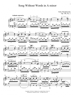page one of Song Without Words In A Minor, Op. 19, No. 2 (Piano Solo)