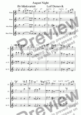 page one of August Night for Flute Quartet