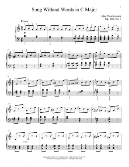 page one of Song Without Words In C Major, Op. 102, No. 3 (Piano Solo)