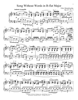 page one of Song Without Words In B-Flat Major, Op. 67, No. 3 (Piano Solo)