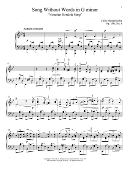 page one of Song Without Words In G Minor "Venetian Gondola Song," Op. 19, No. 6 (Piano Solo)