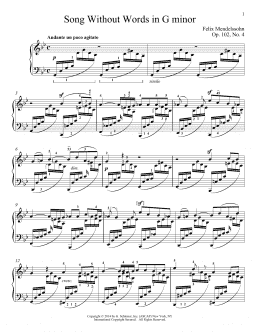 page one of Song Without Words In G Minor, Op. 102, No. 4 (Piano Solo)