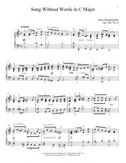 page one of Song Without Words In C Major, Op. 102, No. 6 (Piano Solo)