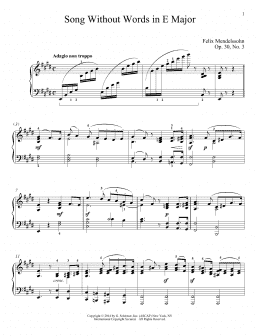 page one of Song Without Words In E Major, Op. 30, No. 3 (Piano Solo)