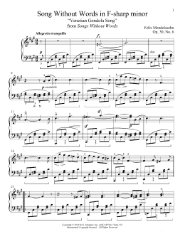 page one of Song Without Words In F-Sharp Minor "Venetian Gondola Song," Op. 30, No. 6 (Piano Solo)