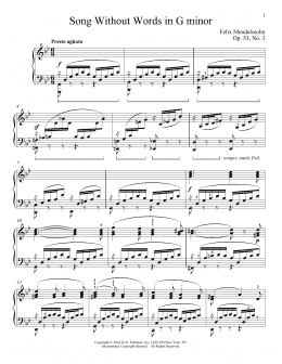 page one of Song Without Words In G Minor, Op. 53, No. 3 (Piano Solo)