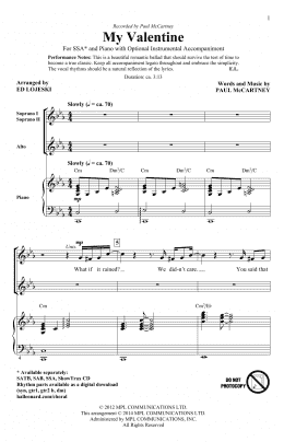 page one of My Valentine (SSA Choir)