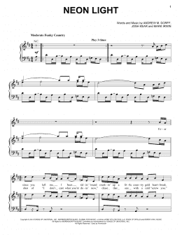 page one of Neon Light (Piano, Vocal & Guitar Chords (Right-Hand Melody))