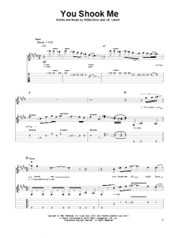 page one of You Shook Me (Guitar Tab (Single Guitar))