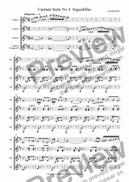 page one of Carmen Suite for 4 Gtrs No4 Seguidillas