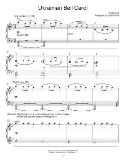 page one of Ukrainian Bell Carol (Educational Piano)