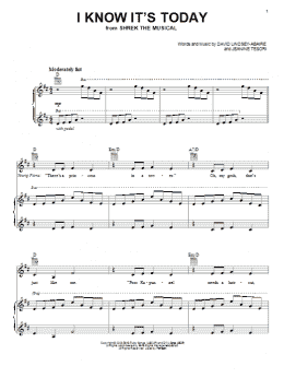 page one of I Know It's Today (Piano, Vocal & Guitar Chords (Right-Hand Melody))