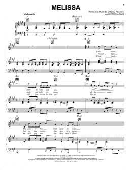 page one of Melissa (Piano, Vocal & Guitar Chords (Right-Hand Melody))
