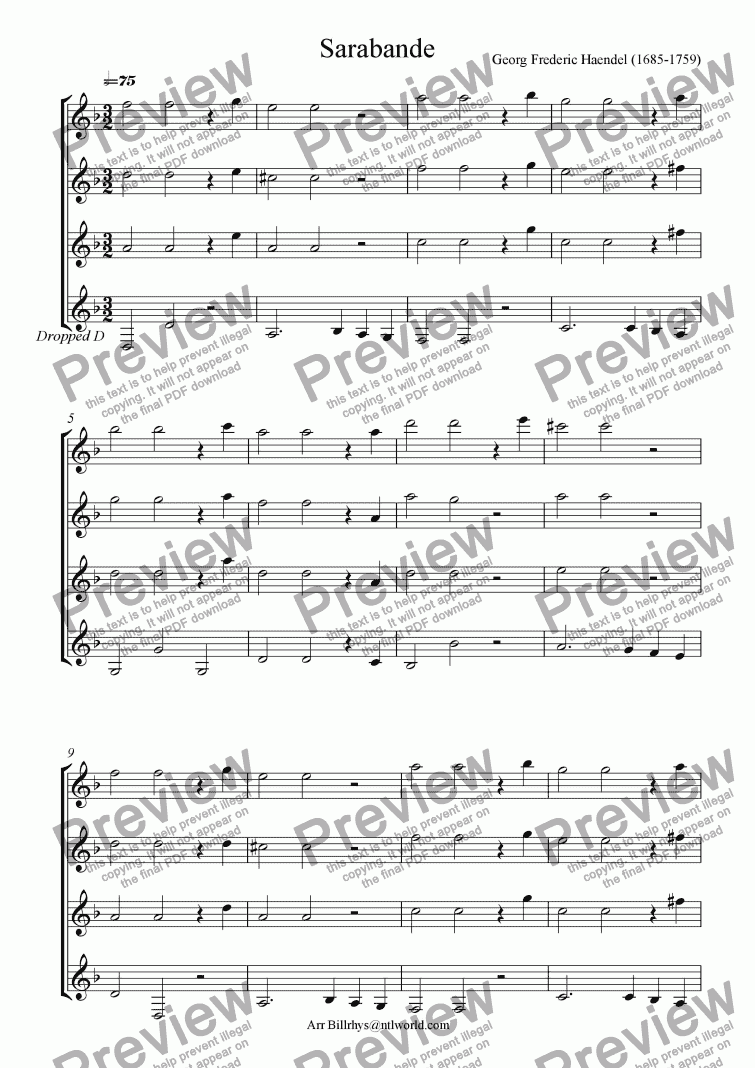 page one of Sarabande for 4Gtrs