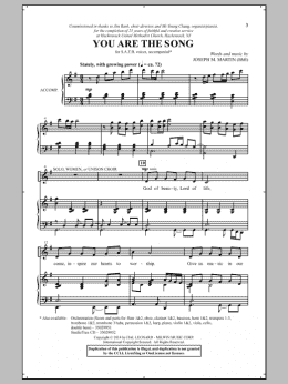 page one of You Are The Song (SATB Choir)
