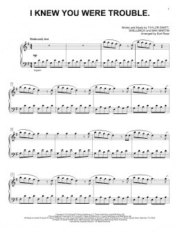 page one of I Knew You Were Trouble. (Piano Solo)