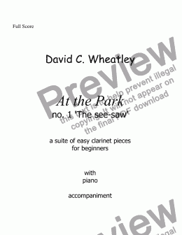 page one of At the Park no 1 The see-saw by David Wheatley for Bb clarinet and piano