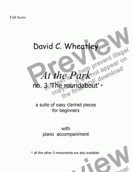page one of At the park no 3 The roundabout by David Wheatley for Bb clarinet and piano