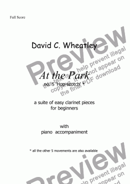 page one of At the park no 5 Hop-scotch by David Wheatley for Bb clarinet and piano