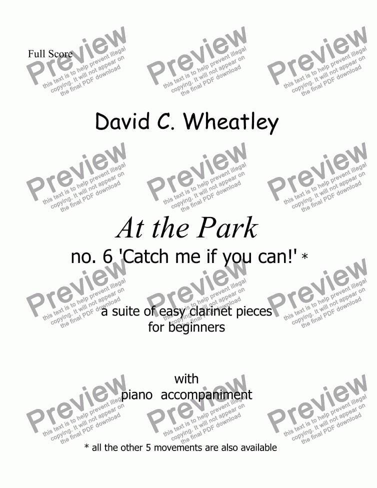 page one of At the park no 6 Catch me if you can! by David Wheatley for Bb clarinet and piano