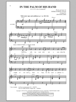 page one of In The Palm Of His Hand (SATB Choir)
