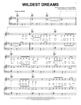 page one of Wildest Dreams (Piano, Vocal & Guitar Chords (Right-Hand Melody))