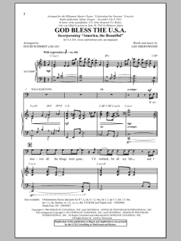 page one of God Bless The U.S.A. (arr. David Schmidt) (SATB Choir)