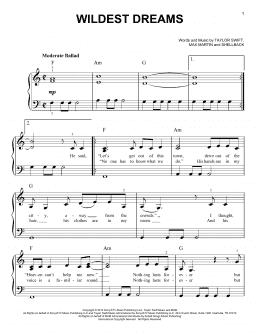 page one of Wildest Dreams (Easy Piano)