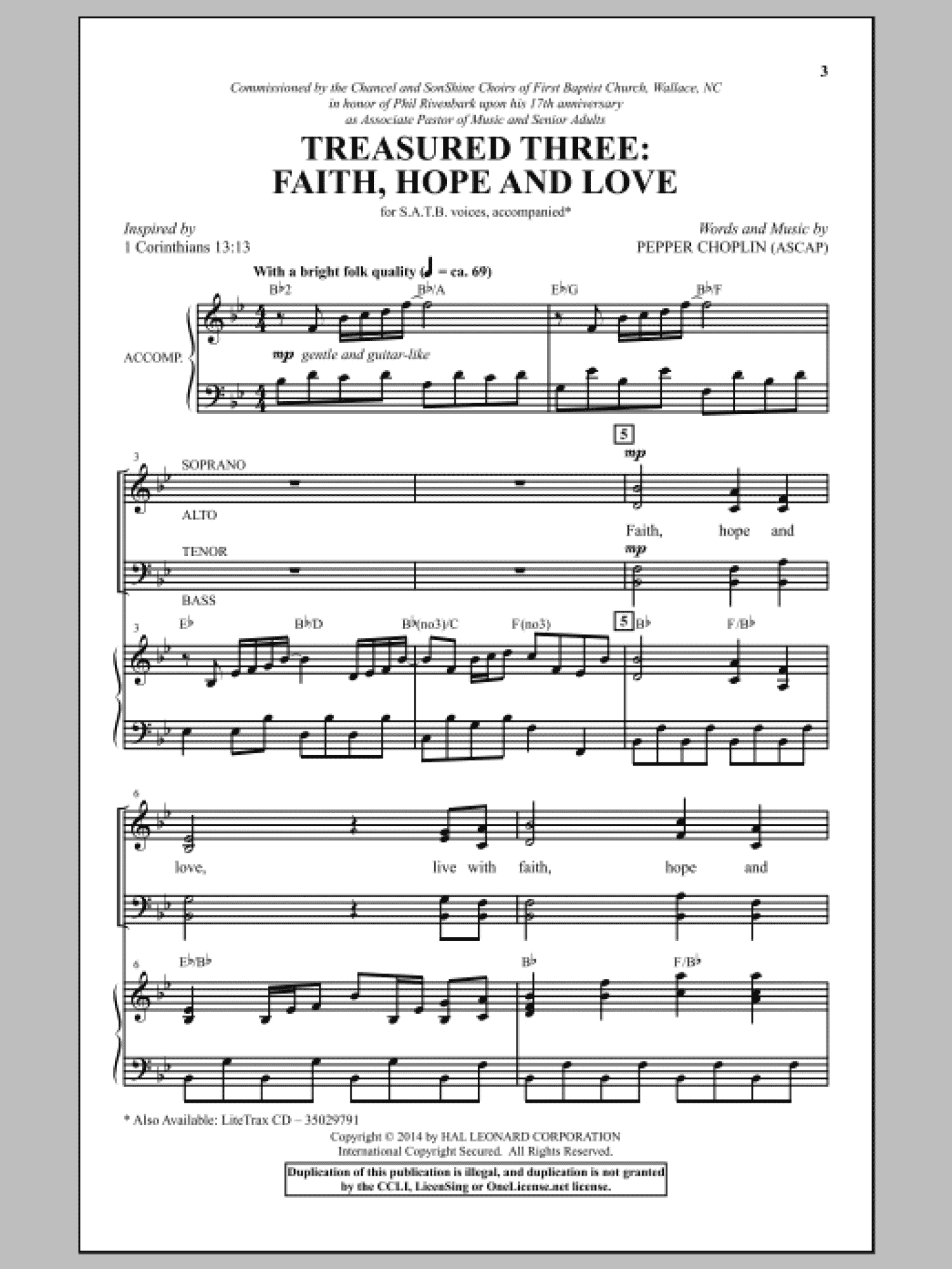 Treasured Three: Faith, Hope And Love (SATB Choir)