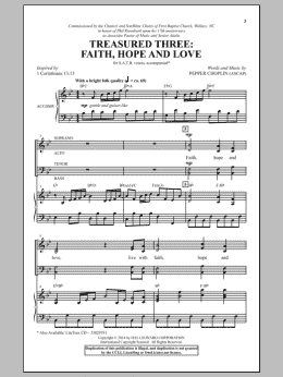 page one of Treasured Three: Faith, Hope And Love (SATB Choir)