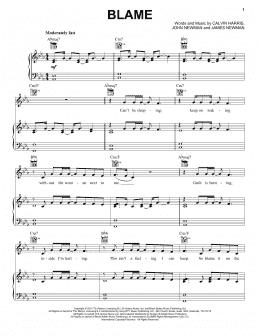 page one of Blame (feat. John Newman) (Piano, Vocal & Guitar Chords (Right-Hand Melody))