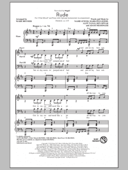page one of Rude (arr. Mark Brymer) (3-Part Mixed Choir)