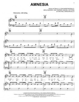 page one of Amnesia (Piano, Vocal & Guitar Chords (Right-Hand Melody))
