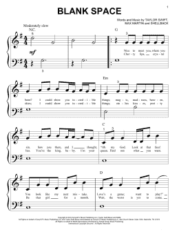 page one of Blank Space (Big Note Piano)