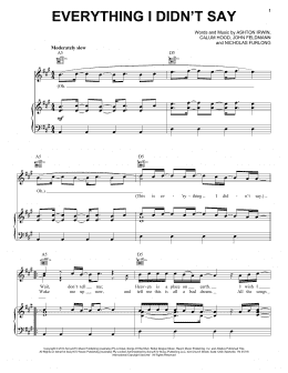 page one of Everything I Didn't Say (Piano, Vocal & Guitar Chords (Right-Hand Melody))