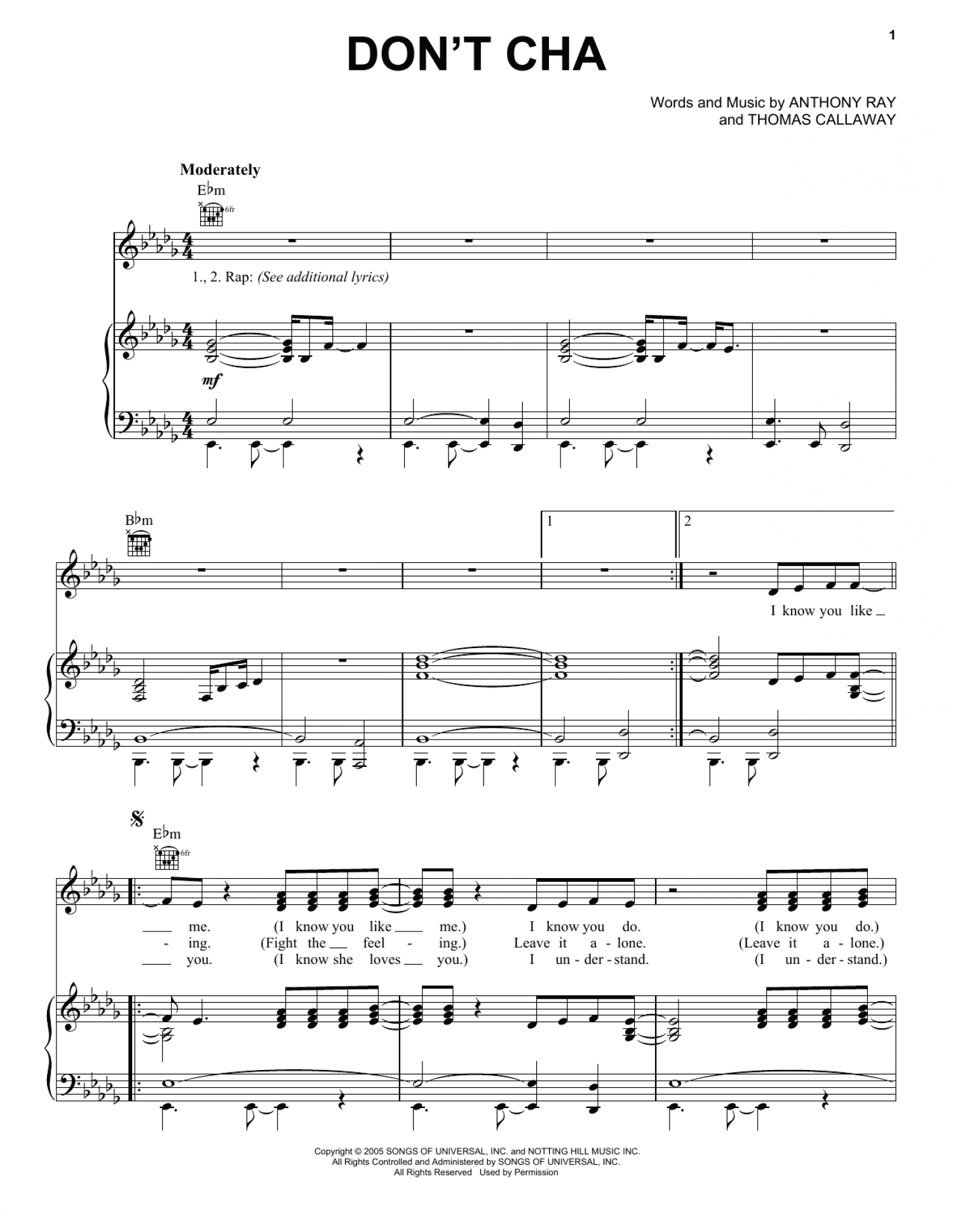 Don't Cha (Piano, Vocal & Guitar Chords (Right-Hand Melody))