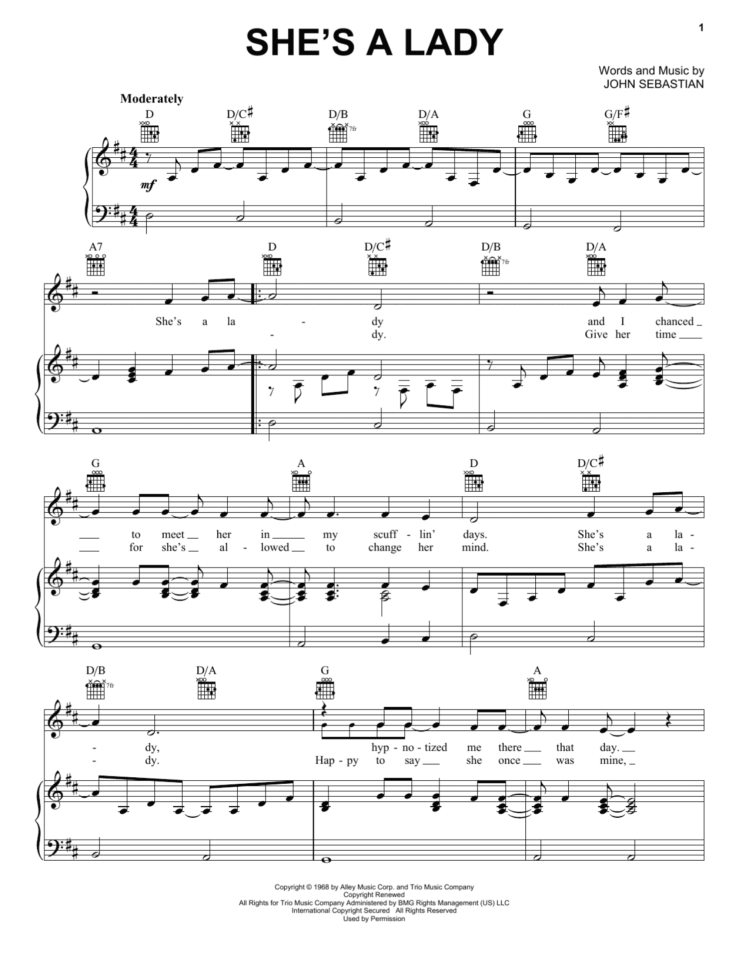 She's A Lady (Piano, Vocal & Guitar Chords (Right-Hand Melody))
