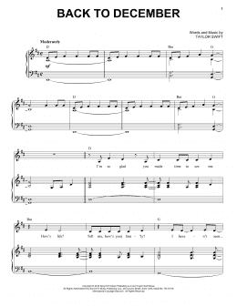 page one of Back To December (Piano & Vocal)