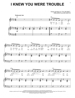 page one of I Knew You Were Trouble (Piano & Vocal)