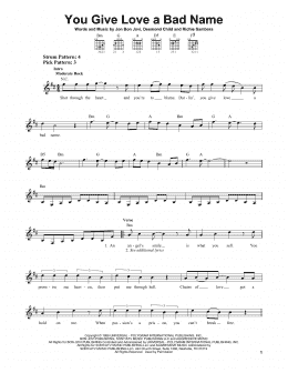 page one of You Give Love A Bad Name (Easy Guitar)