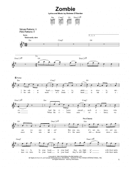 Zombie Sheet Music, The Cranberries, Easy Guitar