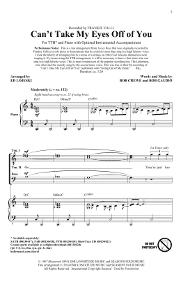 page one of Can't Take My Eyes Off Of You (from Jersey Boys) (arr. Ed Lojeski) (TTBB Choir)