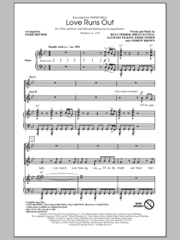 page one of Love Runs Out (2-Part Choir)