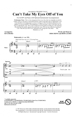 page one of Can't Take My Eyes Off Of You (from Jersey Boys) (arr. Ed Lojeski) (SATB Choir)