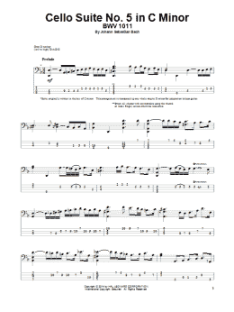 page one of Cello Suite No. 5 In C Minor, BWV 1011 (Bass Guitar Tab)