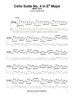 page one of Cello Suite No. 4 In E-Flat Major, BWV 1010 (Bass Guitar Tab)