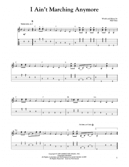 page one of I Ain't Marching Anymore (Solo Guitar)