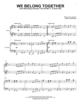 page one of We Belong Together (from Toy Story 3) (Piano Duet)