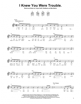 page one of I Knew You Were Trouble (Easy Guitar)
