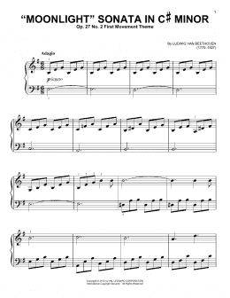 page one of Piano Sonata No. 14 In C# Minor (Moonlight) Op. 27 No. 2 First Movement Theme (Very Easy Piano)